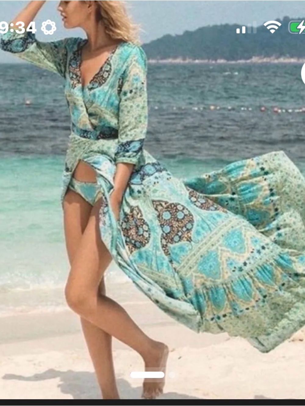 The Spell & The Gypsy Collective Aloha Fox Wrap Gown mermaid teal size S - Picture 2 of 8